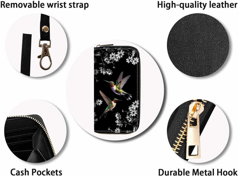 FQTBCEARI Hummingbird Flower Print Women Large Capacity Wallet PU Leather Zipper Clutch Purse for Smart Phone/Card/Coin/Cash - Image 4